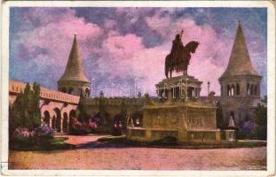 1925 Budapest I. Halászbástya, Szent István király szobra. Művészlevelezőlap Hausner H. 7014/6. (EK)