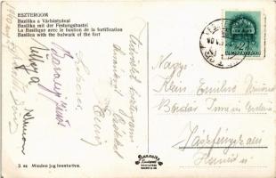 1940 Esztergom, Bazilika a Várbástyával, híd, "Balra hajts!" tábla