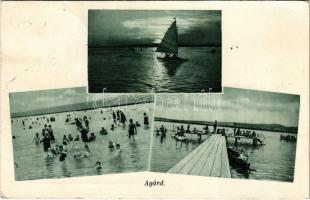 1933 Agárd (Gárdony), Velencei-tó, vitorlás, fürdőzők, móló (Rb)