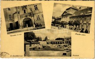 1941 Székesfehérvár, Városháza kapuja, Püspöki palota, automobil, ásatások (EK)
