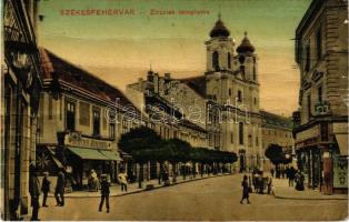1911 Székesfehérvár, Zirciek temploma, Deutsch és Rosenberg, Havas és Weisz üzlete. Ullmann Imre kiadása (fa)