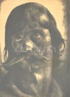 Patkó Károly (1895-1941): Székely fej. Rézkarc, papír, jelzett, ajándékozási sorokkal. Üvegezett fa keretben, 31×23,5 cm / Károly Patkó (1895-1941): Szekler head. Etching on paper, signed. Framed with glass. 31x23,5 cm.