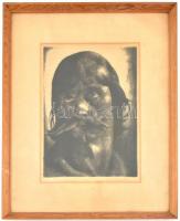 Patkó Károly (1895-1941): Székely fej. Rézkarc, papír, jelzett, ajándékozási sorokkal. Üvegezett fa ...