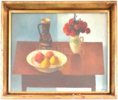 Kristóf János (1922-): Őszirózsák. Olaj, vászon, jelzett: Hátoldalán autográf felirattal és Képcsarn...