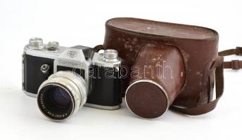 Zeiss Contax D fényképezőgép Carl Zeiss Biotar 2/58 objektívvel, foltos bőr tokban, akadó zárral, ka...