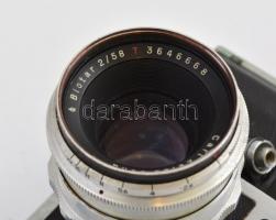 Zeiss Contax D fényképezőgép Carl Zeiss Biotar 2/58 objektívvel, foltos bőr tokban, akadó zárral, ka...