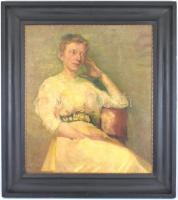 Pór Bertalan (1880-1964): Fehér ruhás nő, 1906. Olaj, vászon, jelzett. Restaurált, dublírozott. Prov...