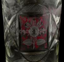 Biedermeier üveg pohár. Fújt, metszett, színezett. Hibátlan. 14,5 cm