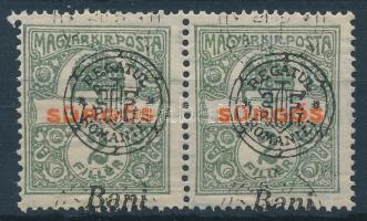 1919 Sürgős pár dupla felülnyomással / Mi 20 II. pair with double overprint. Signed: Bodor