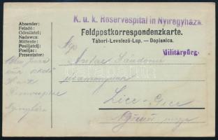 1916 Tábori posta levelezőlap / Field postcard K.u.k. Reservespital in Nyíregyháza