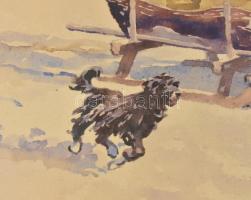 Benyovszky István (1898-1969): Lovasszán. Akvarell, papír, jelzett, üvegezett fa keretben, 35,5×48,5...