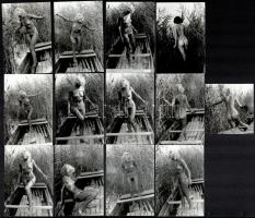 cca 1978 A halász nudizó felesége, szolidan erotikus felvételek, 13 db vintage fotó Marinkay István (1920-?) veszprémi fotóművész hagyatékából, 6x9 cm és 6x6 cm