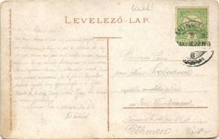 1915 Munkács, Mukacheve, Mukacevo; Munkácsi Mihály utca, üzletek, piac, hőlégballon / street, shops,...