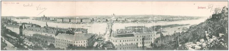 1898 (Vorläufer) Budapest I. Buda, Krisztinaváros, Lánchíd. Három részes kinyitható panorámalap / 3-tiled folding panoramacard