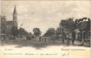 1904 Lajosmizse, Fő utca, templom, üzlet. Popper Jozsef kiadása (EK)