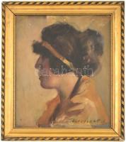ifj. Teuchert Károly (1856?-1926): Női arckép. Olaj, karton, kissé sérült, jelzett. Sérült fa keretb...