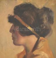 ifj. Teuchert Károly (1856?-1926): Női arckép. Olaj, karton, kissé sérült, jelzett. Sérült fa keretb...