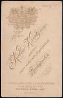 1896 Budapest, Koller Károly (1838-1889) tanár utódai, császári és királyi udvari fényképészek műter...