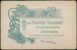 cca 1905 Szentes, özv. Hegedűs Vilmosné fényképész műtermében készült, keményhátú vintage fotó, 16,3...