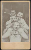 cca 1910 Vidám társaság, vintage fotó kartonra ragasztva, 11x6,9 cm