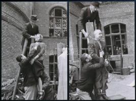 cca 1945 Budapest, háborús bűnösök nyilvános akasztása, 4 db régi felvétel mai nagyítása, Rózsa György fotóriporter hagyatékából, 15x10 cm