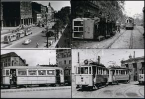 Budapesti villamosok, különböző időpontokban készült régi felvételek 4 db mai nagyításban, 10x15 cm