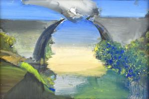 Kokas Ignác (1926-2009): Viadukt. Plextol, farost, jelzett. Fa keretben, 31,5×46 cm