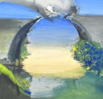 Kokas Ignác (1926-2009): Viadukt. Plextol, farost, jelzett. Fa keretben, 31,5×46 cm