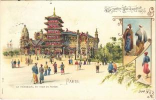 1900 Paris, Exposition Universelle, Le Panorama du Tour de Monde / Exposition, World Tower. Art Nouveau, litho