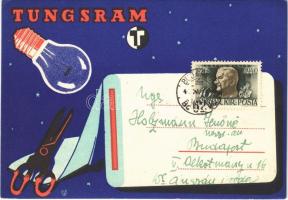 1940 Tungsram izzó reklámlapja / Hungarian light bulb advertisement postcard s: Macskássy (EK)