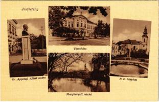 Jászberény, Gr. Apponyi Albert szobra, városháza, R. k. templom, Margitszigeti részlet (kopott szélek / worn edges)