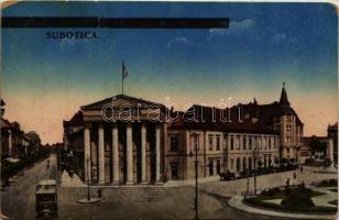 1926 Szabadka, Subotica; Városi színház, villamos / theatre, tram (kopott sarkak / worn corners)