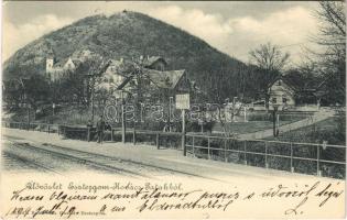 1899 (Vorläufer) Kovácspatak, Kovacov (Esztergom); vasúti gyalogátkelőhely, "Eladó villatelkek" tábla. Kiadja Buzárovits Gusztáv / pedestrian crossing at the railway station, villa site for sale