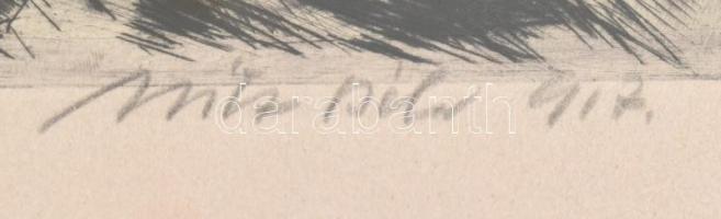 Uitz Béla (1887-1972): Fürdőzők, 1917. Hidegtű, papír, jelzett, üvegezett fa keretben, 24×35 cm / Bé...