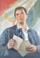 Jelzés nélkül (Gaál Mátyás 1909-1999?): Kommunista propaganda plakát terve, 1950-55 körül. Tempera, papír, kissé sérült. Üvegezett fa keretben, 98,5×69 cm