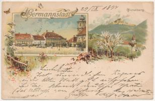1894 (Vorläufer!!!) Nagyszeben, Hermannstadt, Sibiu; Kisdisznód / Michelberg / Cisnadioara. C. Jurischek Art Nouveau, floral, litho