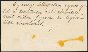cca 1930 Zipernowsky Károly (1853-1942) mérnök névjegykártyája, hátoldalon saját kézzel írt soraival