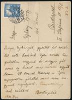 1931 Bortnyik Sándor (1893-1976) saját kézzel írt és aláírt képeslapja Ujházy György írónak