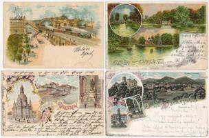 10 db RÉGI külföldi szecessziós litho város képeslap / 10 pre-1900 European Art Nouveau, floral, litho town-view postcards (Dresden, Wartburgstadt, Chemnitz, Cassel, Paris, Wien, Stuttgart)