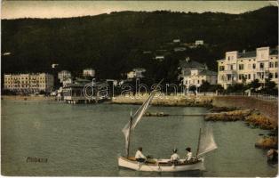 Abbazia, Opatija; beach, hotel, seashore, sailboat. Orig.-Aufn. und Druck von Markert & Sohn Kunstanstalt No. 1040. (EK)