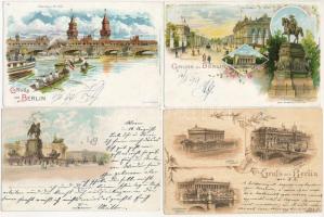 8 db RÉGI külföldi szecessziós litho város képeslap / 8 pre-1903 European Art Nouveau, floral, litho town-view postcards (Berlin, Frankfurt, Davos, Altdorf)