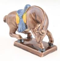 cca 1970 kínai mázas kerámia ló, kézzel festett, alján jelzéssel, hibátlan, 7,5x11,5 cm