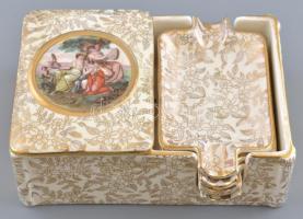 Empire England porcelán dobozka mini tálcákkal, matricás, jelzett, kopásokkal, 5x13x9,5 cm, 5,5x9,5 cm