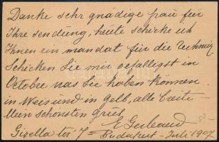 1907 Gerbeaud Emil cukrász által írt és aláírt levelezőlap