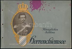 cca 1900-1910 Königliches Schloss Herrenchiemsee, turisztikai prospektus színes képekkel a kastélyról és belsejéről. Papírkötés, borító foltos.