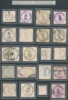 49 db régi magyar adóhivatali bélyegzés okmánykivágásokon / 49 old Hungarian tax office seals on cuttings