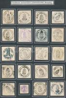 49 db régi magyar adóhivatali bélyegzés okmánykivágásokon / 49 old Hungarian tax office seals on cut...