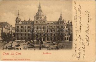 1900 Graz, Rathaus / town hall, street view, market vendors. Postkarten-Verlag Anton Petschnigg