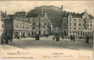 1908 Ljubljana; Laibach; Spitalske ulice / street view, bridge, castle. Kleinmayr & Fed. Bamberg (fa)