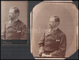 cca 1885 Ortvay Miksa (1840-1918), törvényszéki elnök Miskolcon, 2 db keményhátú fotó kartonon, Koller Károly budapesti műterméből. Egyik 18,5x12,5 cm, jó állapotban, másik 28,5x23 cm, sarkai sérültek (levágva).